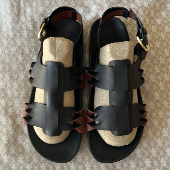 Ulla Johnson Alma Leather Twisted Contrast Strappy Sandal Black/Cognac Size 37 - Picture 7 of 12